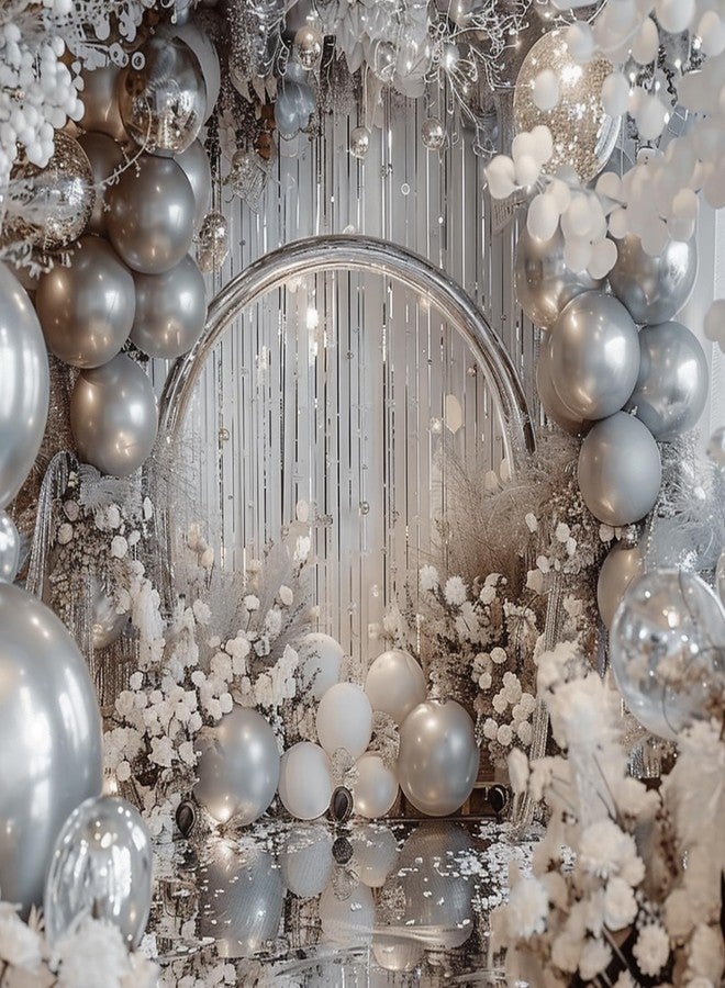 RUBFAC 145pcs Metallic Silver Balloons Latex Balloons 18 12 10 5 Inch Party Balloon Kit Different Sizes for Birthday Party Wedding Balloon Graduation Baby Shower Decoration - Image 3